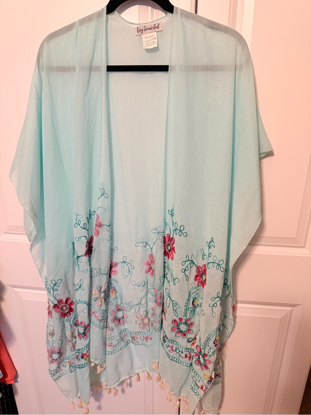 Light Green  Floral Embroidered Kimono Wrap